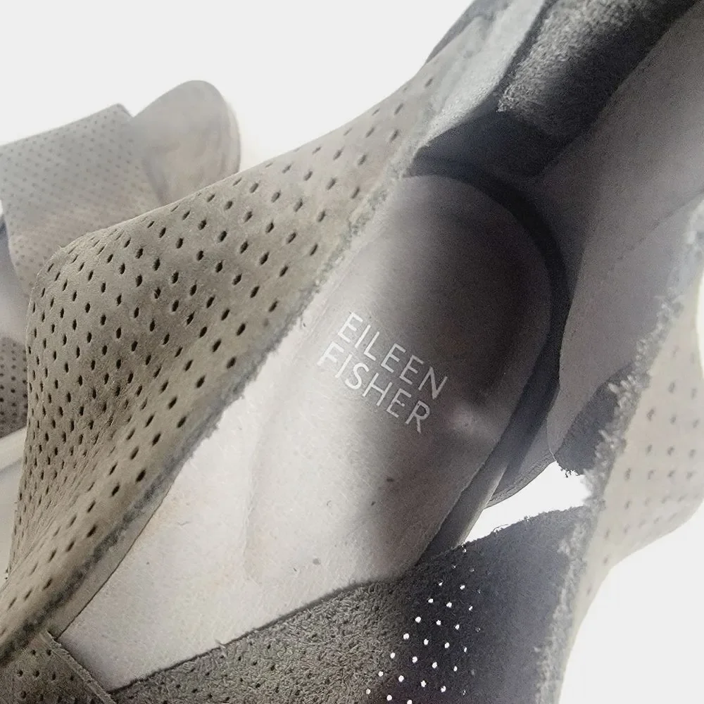 EILEEN FISHER Suede Perforated Sport Platform Sandal In Platinum Gray Size 8.5